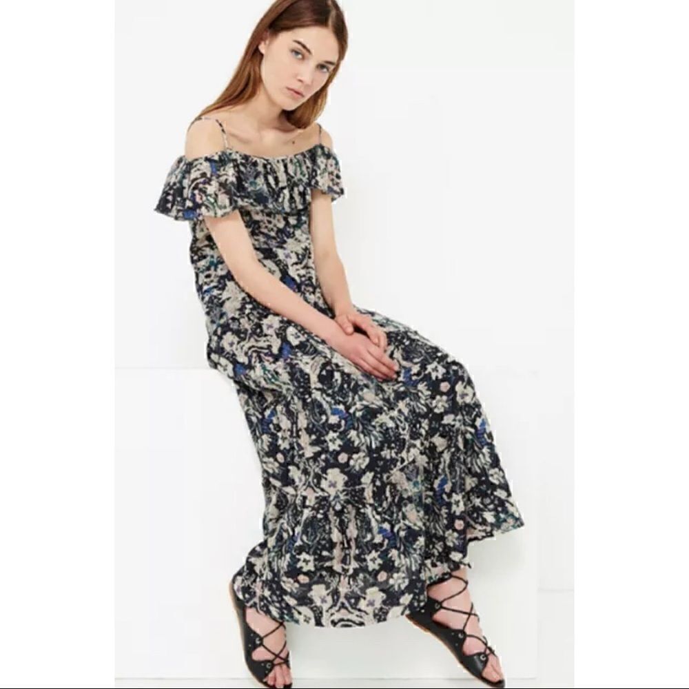 Iro 36 Yonelia Floral Ruffle MIDI Dress